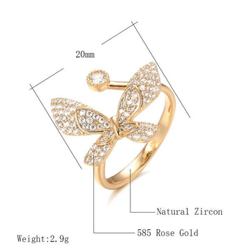 Luxury Shiny Lovely New Fashion 14K Rolled Rose Gold AAA Zircon Diamonds Butterfly Ring for Women Fine Jewellery